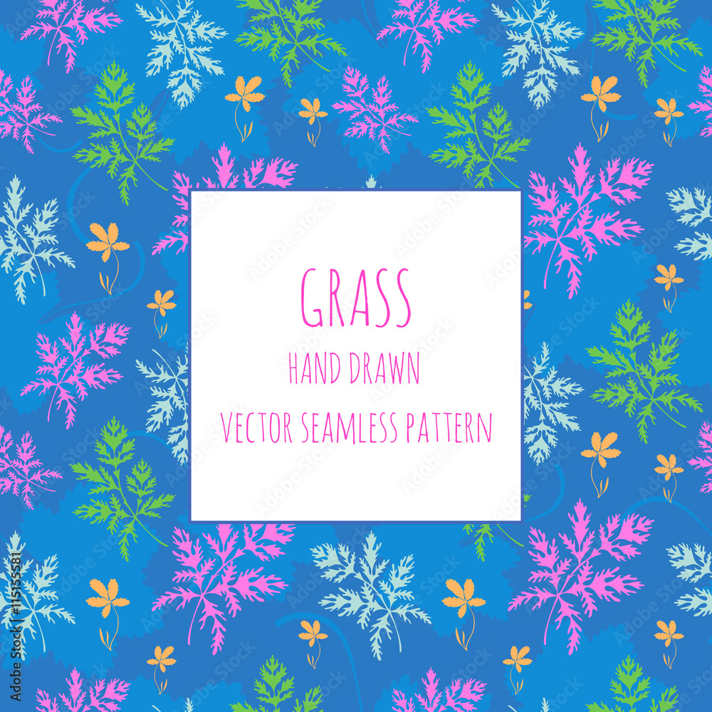 Obraz premium Spring grass. Seamless vector background. Bright illustration with herbs.