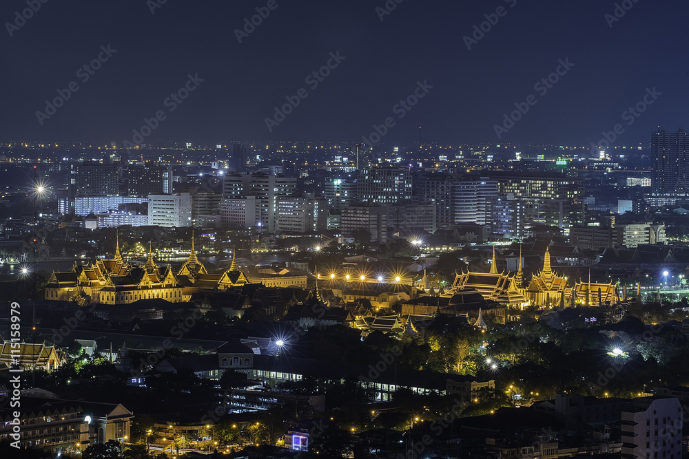 Landscape of Thai's king palace and Bangkok night in Bangkok city.