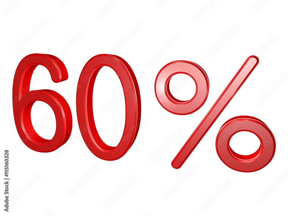 60 percent isolated on white, 3d illustration 60 percent isolated on white, 3d illustration