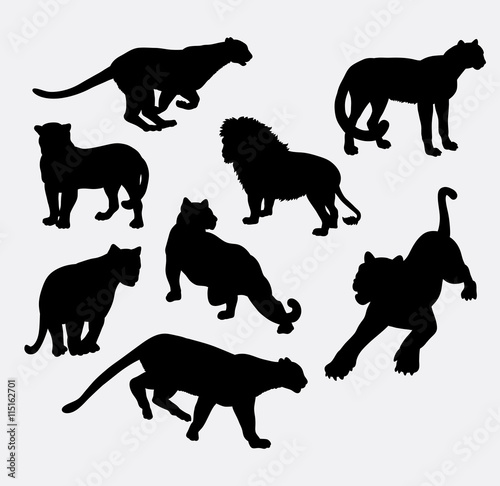 Cheetah, lion, tiger, and panther wild animal silhouette. Good use for symbol, logo, web icon, sticker design, game element, sign, or any design you want. Easy to use.