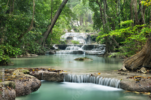waterfall in  deep forest on mountain