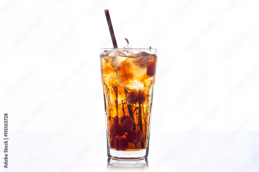 Refreshing cold cherry cola isolated on a white background Refreshing cold cherry cola isolated on a white background