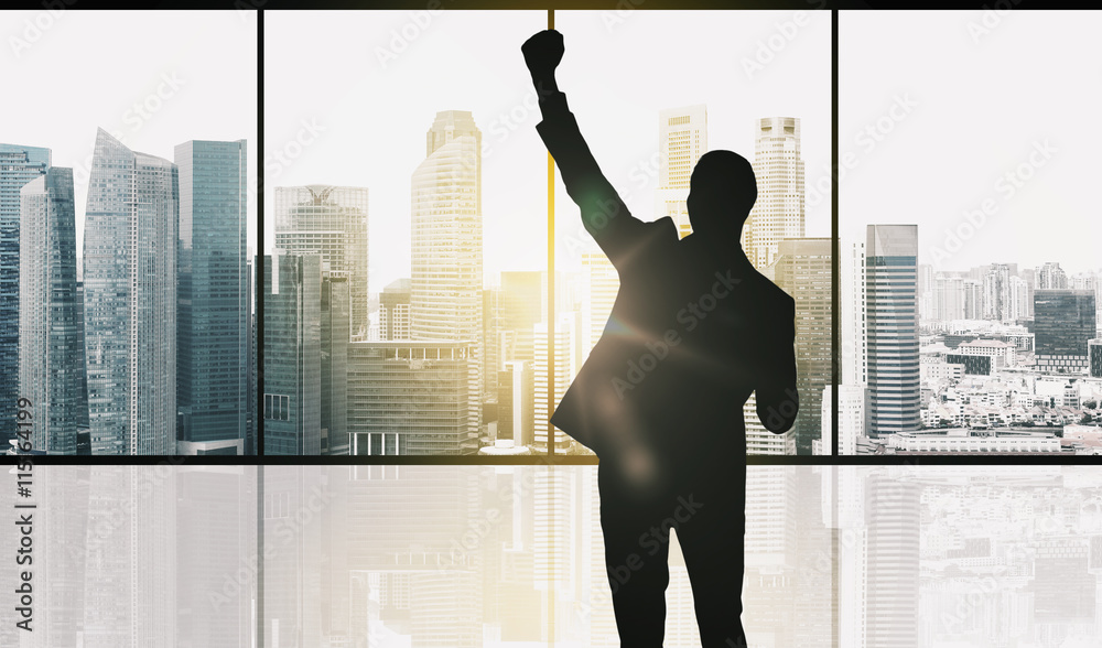 silhouette of business man over office background silhouette of business man over office background