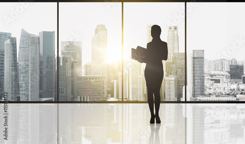 Photography silhouette of business woman with folders