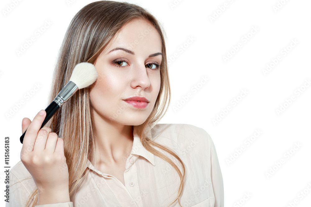 pretty woman with makeup brush pretty woman with makeup brush