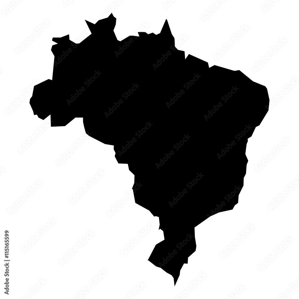 Black simplified flat silhouette map of Brasil. Vector country shape.