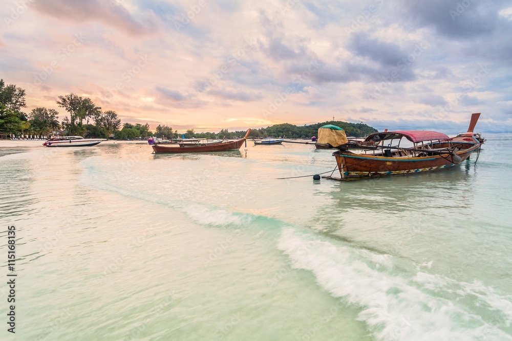 Holiday in Thailand - Beautiful Island of Koh Lipe sunrise and sunset by the beach with boat