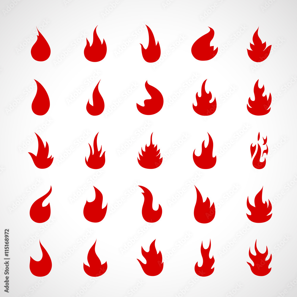 Fire Flame Icons Set - Isolated On Gray Background - Vector Illustration, Graphic Design. For Web, Website, Print Materials Fire Flame Icons Set - Isolated On Gray Background - Vector Illustration, Graphic Design. For Web, Website, Print Materials