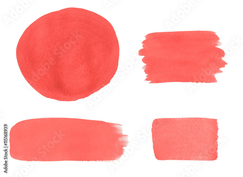 Collection of pink watercolor design elements isolated on white background