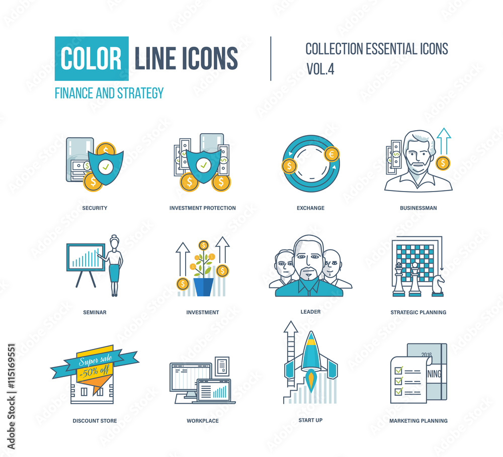 Color thin Line icons set.