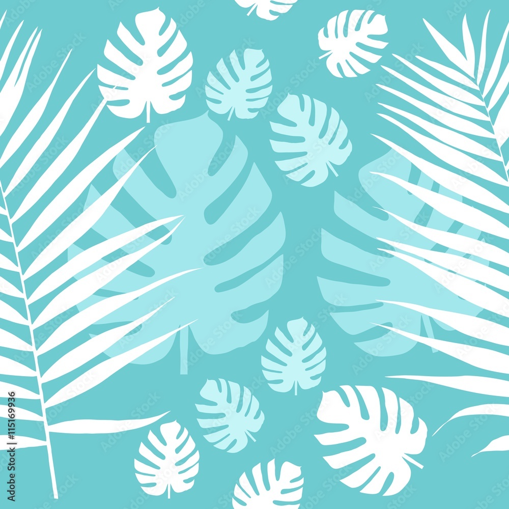 Leaves of palm tree. Tropical leaves. Seamless pattern. Vector background