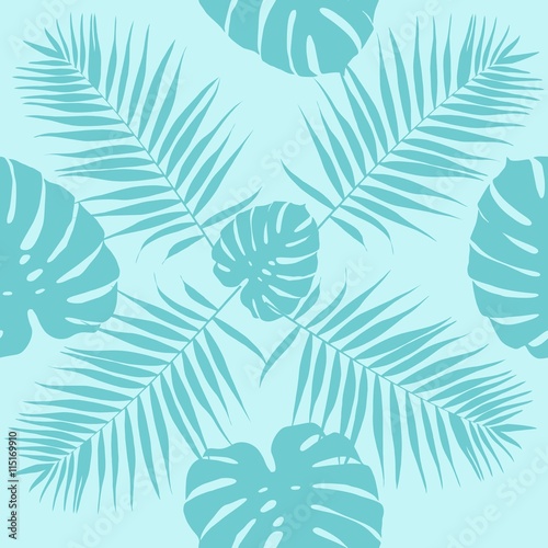 Fototapeta Naklejka Na Ścianę i Meble -  Leaves of palm tree. Tropical leaves. Seamless pattern. Vector background