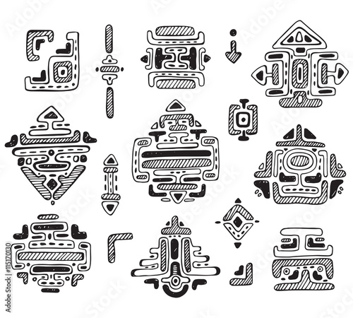 Hand drawn ornament maya vector set