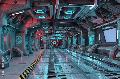 3d illustration of sci-fi cryogenic freezer farm corridor interior