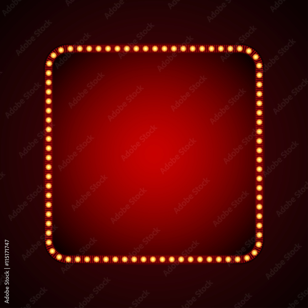 Signboard for text with light bulbs. Vector illustration