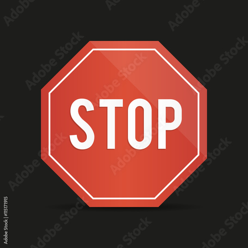 Traffic stop sign on a black background with shadow