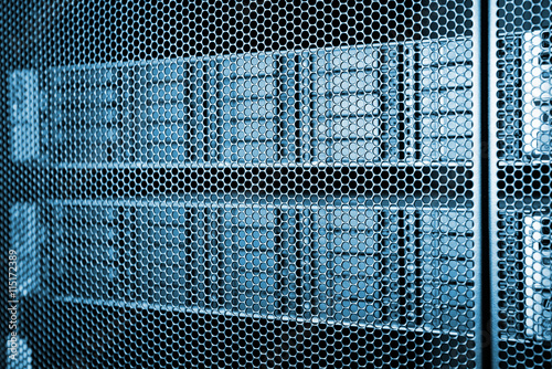 Tapety artystyczne computer server in rack with blue light close up