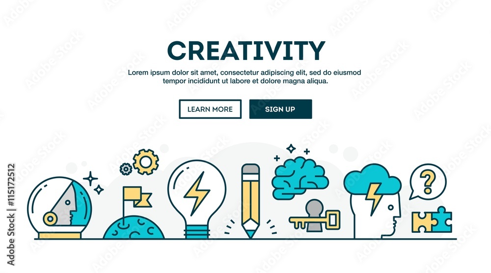 Creativity, colorful concept header, flat design thin line style