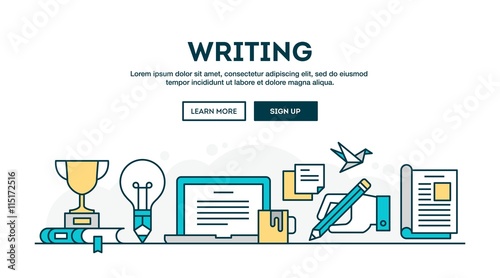 Writing, colorful concept header, flat design thin line style