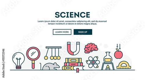 Science, colorful concept header, flat design thin line style