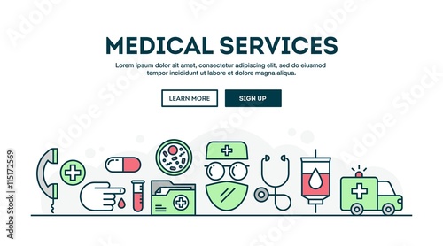 Medical services, colorful concept header, flat design thin line style