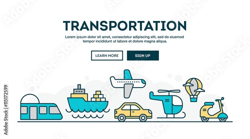 Transportation, colorful concept header, flat design thin line style