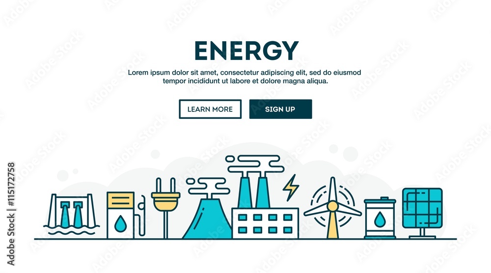 Energy, colorful concept header, flat design thin line style Energy, colorful concept header, flat design thin line style