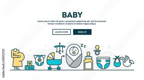 Baby, colorful concept header, flat design thin line style