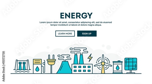 Energy, colorful concept header, flat design thin line style