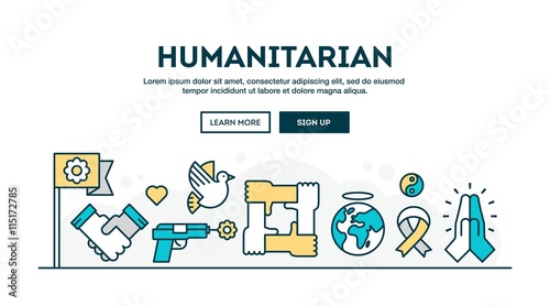 Humanitarian, colorful concept header, flat design thin line style