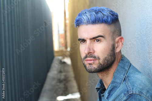 Emotional glamorous urban blue hair disco punk fashion style