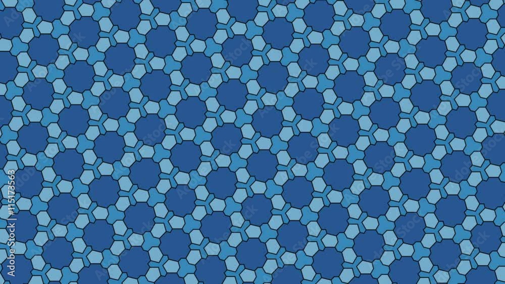 Animacion digital  en malla geometrica y de colores azules que gira