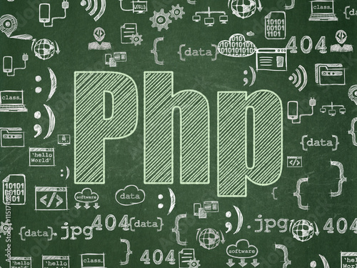 Software concept: Php on School board background