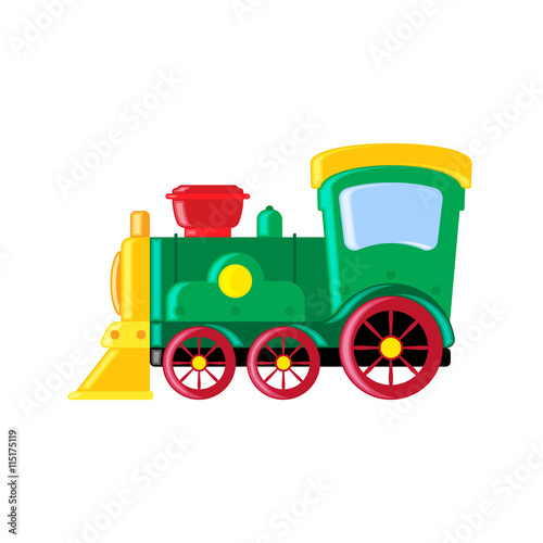 Cartoon toy train vector illustration. Flat style.