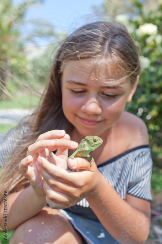 Little girl with Chameleon