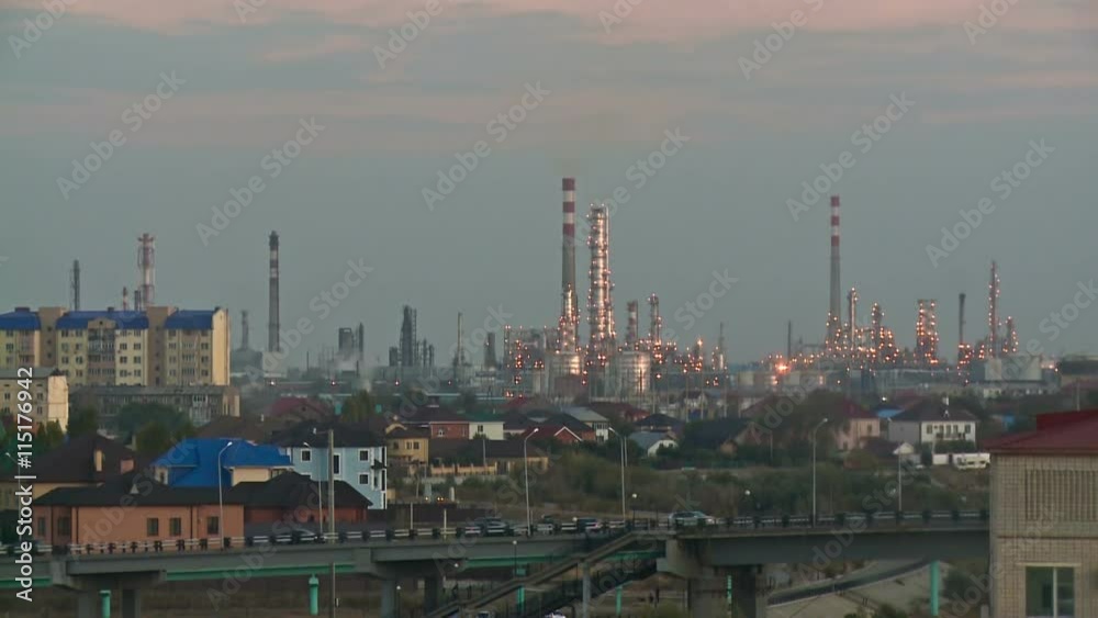 Oil refinery - Industry plant, Sunset, Kazakhstan, Atyrau, Oil refinery - Industry plant, Sunset, Kazakhstan, Atyrau,