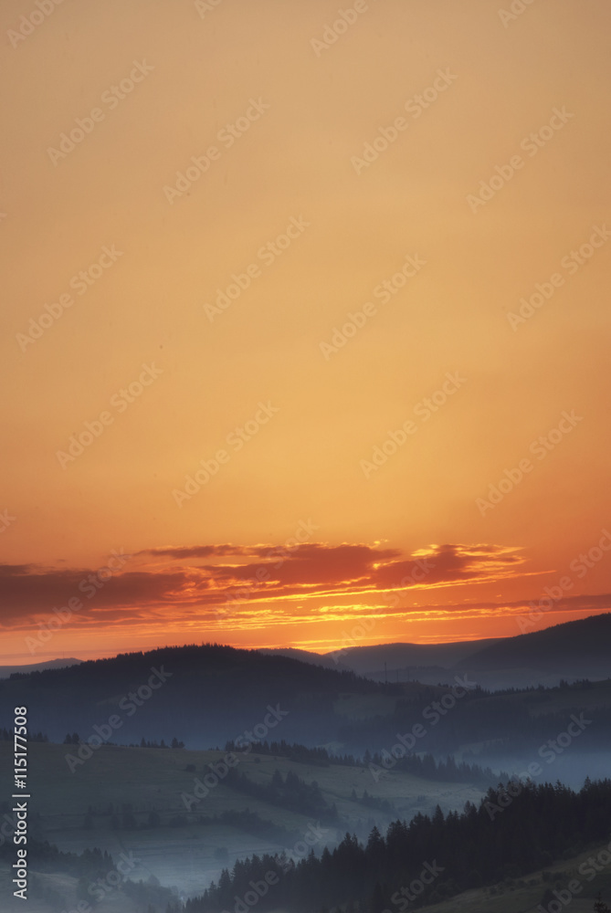 Sunrise In Carpathian Mountain (Borzava, Ukraine 2016)