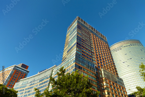 Looking up at skyscrapers in New York City