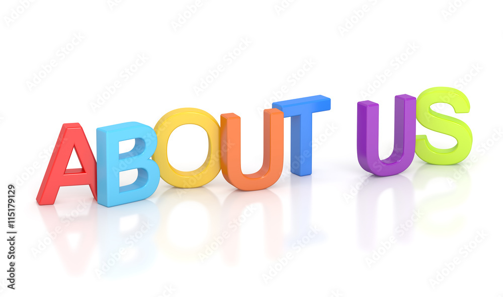 about us, colored inscription. 3D rendering about us, colored inscription. 3D rendering