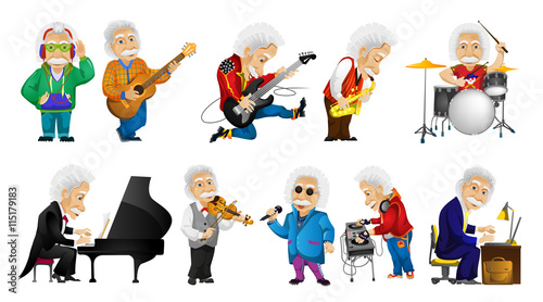 Vector set of old man playing music illustrations.