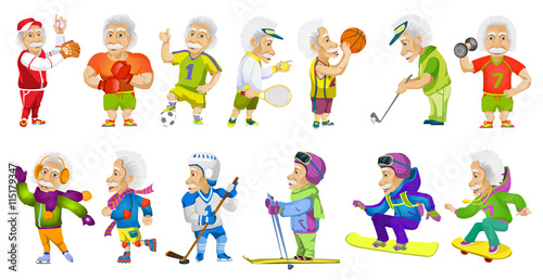 Vector set of old sports man illustrations.