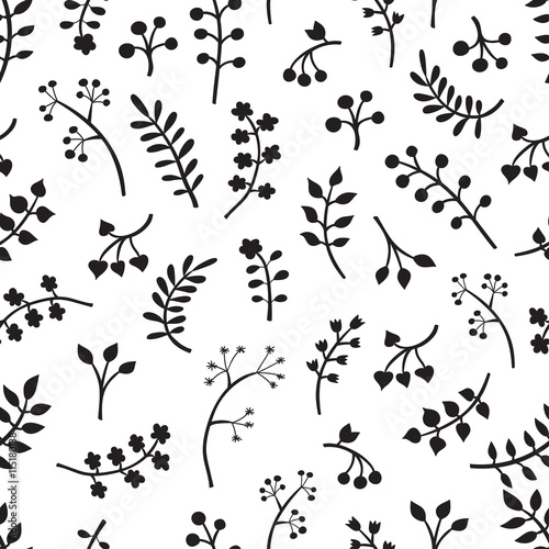 Vector floral seamless pattern with leaves and flowers. Spring o