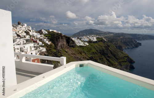 Pool with view at Santorini island
