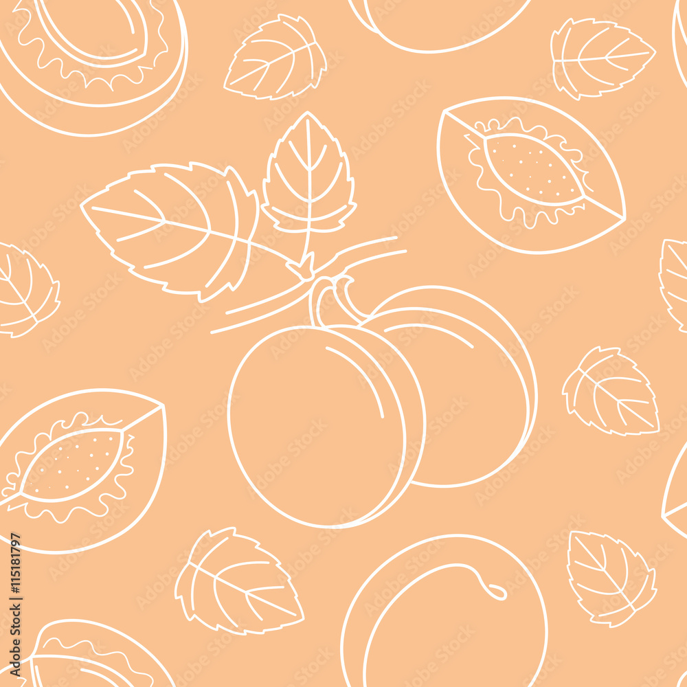 Seamless pattern with branch and fruit of apricot Seamless pattern with branch and fruit of apricot