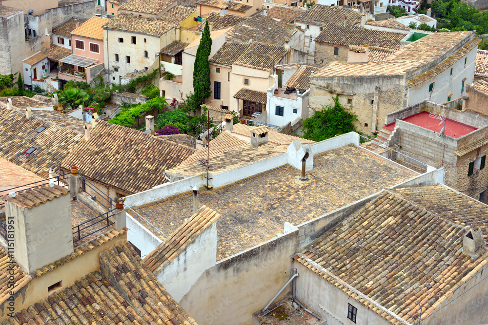 Aerial view of the old municipality of Capdepera as seen from the Castle wall. Island Majorca, Spain.