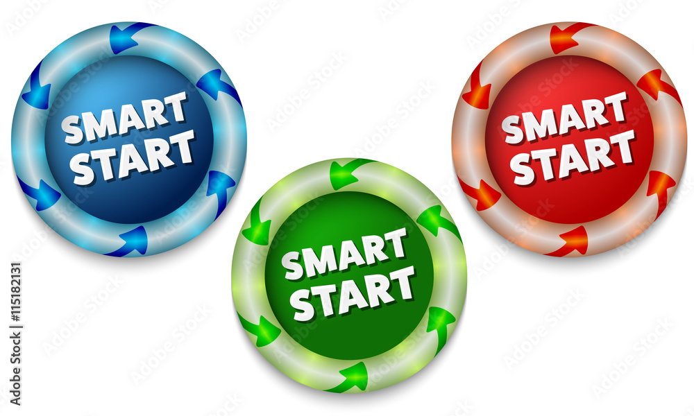 Three icons with color back light and the words smart start Three icons with color back light and the words smart start