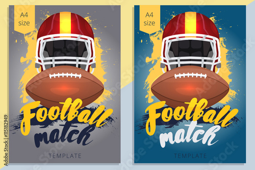 Set of american football poster design in A4 size. Vector rugby