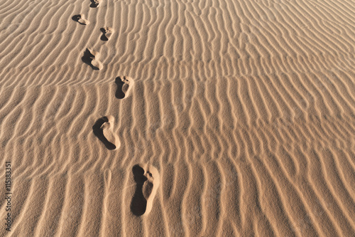 Footprints on a sand dunes desert