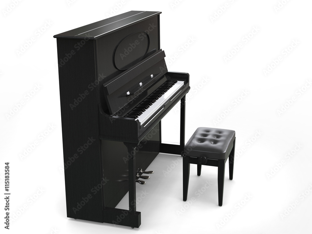 Small upright piano with piano bench - on white background - side view  Stock Illustration | Adobe Stock