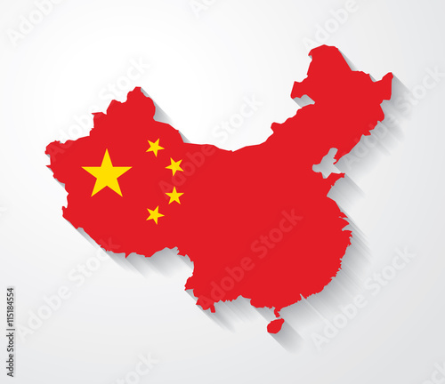 Vector flag map of China with cast shadow effect